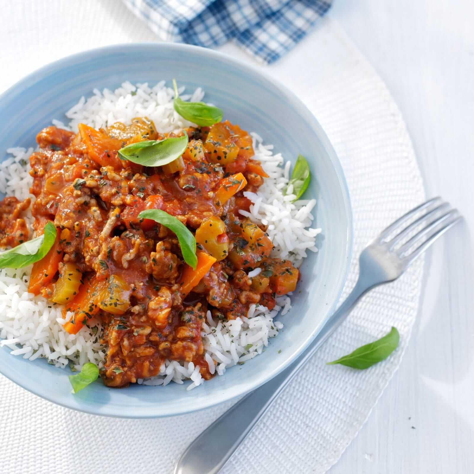 Plat de riz bolognaise aux légumes